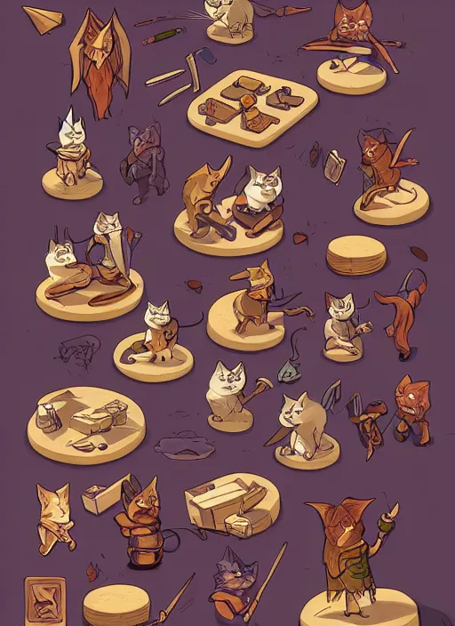 Image similar to powerful wizard cat playing dungeons and dragons, character design white background, by simon kennedy, studio muti