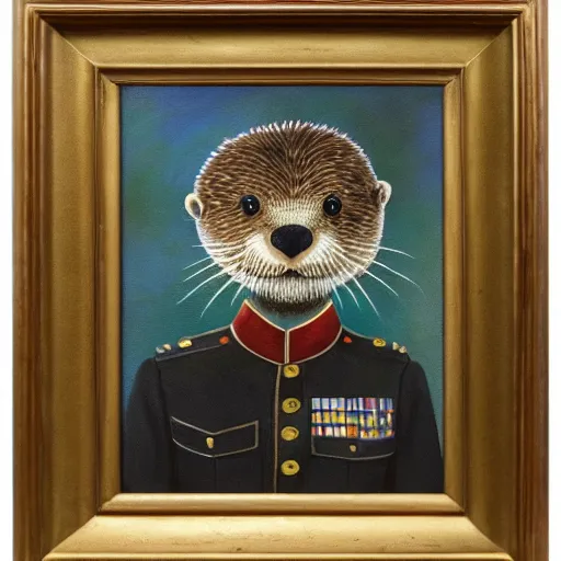 Prompt: oil painting of an anthropomorphic otter in military uniform, amazing detail,