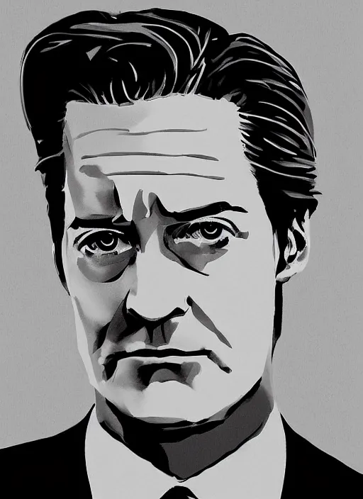 Prompt: portrait of kyle maclachlan as dale cooper by victor melamed