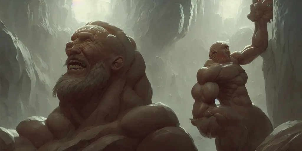 Prompt: Muscular old man imprisoned in stasis chamber. In style of Greg Rutkowski, Jesper Ejsing, Makoto Shinkai, trending on ArtStation, fantasy, great composition, concept art, highly detailed, scenery, 8K, Behance.