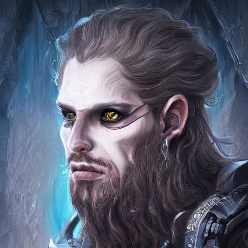 Image similar to a detailed portrait of a bounty hunter called narcosis, fantasy art illustration, incredibly highly detailed and realistic, 8 k, sharp focus