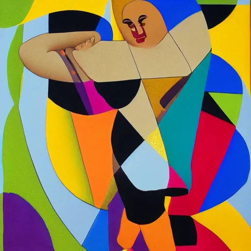 Prompt: fat latin woman dancing, brilliant sunset, cubism, texture, acrylic, no collage, no pastels