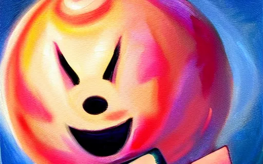 Prompt: Kirby threatening with a knife, oil painting on canvas, 8k, detailed, masterpiece