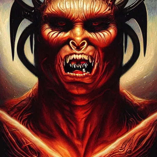 Image similar to doom demon giger portrait of satan, fire and flame, horns, Pixar style, by Tristan Eaton Stanley Artgerm and Tom Bagshaw.