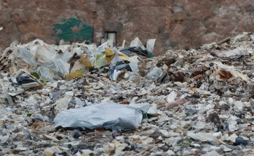 Image similar to a movie still of garbage man by walerian borowczyk, immoral tales, grain, technicolor, high definition, remastered, wide angle, 3 5 mm, portrait, cinematic lightning, argentic, scratches, old