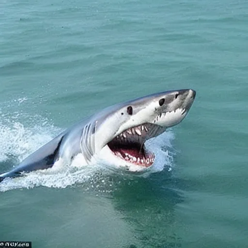 Prompt: drug - fueled great white shark on a rampage, involved with criminal activity, smarter than a human