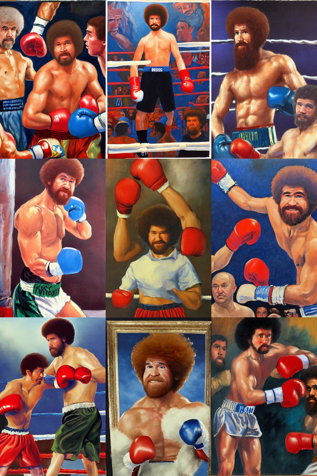 Prompt: Bob Ross in a boxing ring Russian academic painting