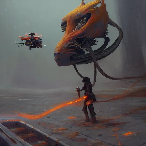 Image similar to kardur\'s vicious return, reaver drone, tightening coils, serene steward, art by Esao Andrews and Christopher Balaskas, high detail, cinematic, cgsociety 8k