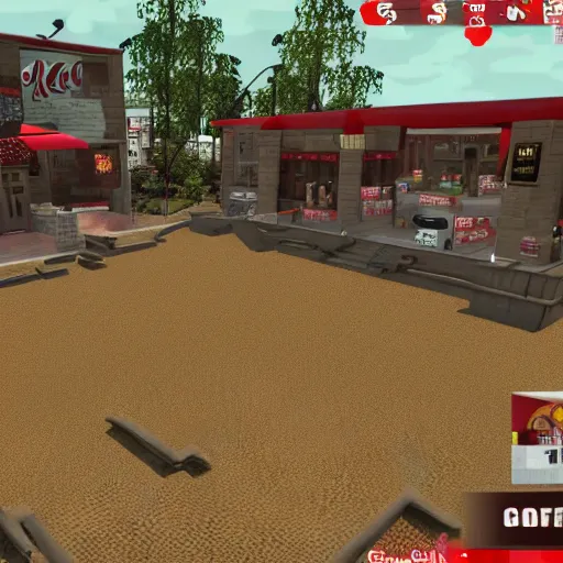 Prompt: A screen shot of a Garry's Mod map of KFC.