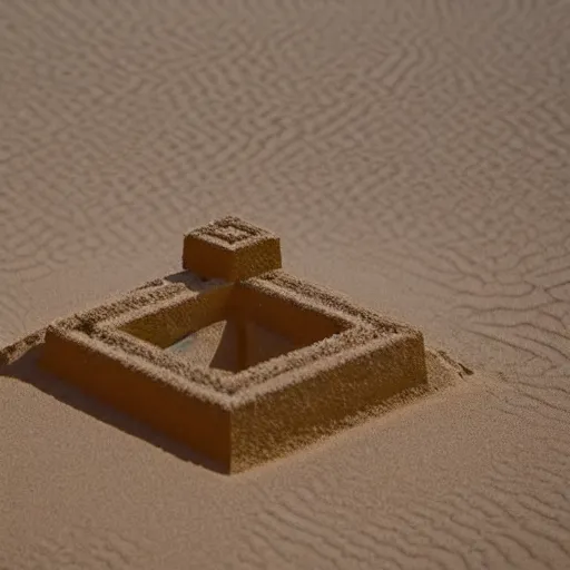 Image similar to desert temple in sand with cube