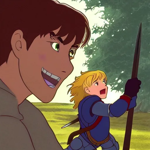 Prompt: arthur pendragon training with his favorite knight, natural lighting, path traced, highly detailed, high quality, cartoon, digital painting, by don bluth and ross tran and studio ghibli and alphonse mucha