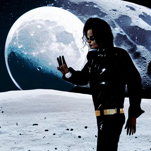 Image similar to michael jackson moonwalking on the moon, creative photo manipulation, photoshop, digital art