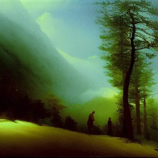 Image similar to aivazovsky's painting. forest landscape. oil on canvas, a masterpiece in the style of aivazovsky.