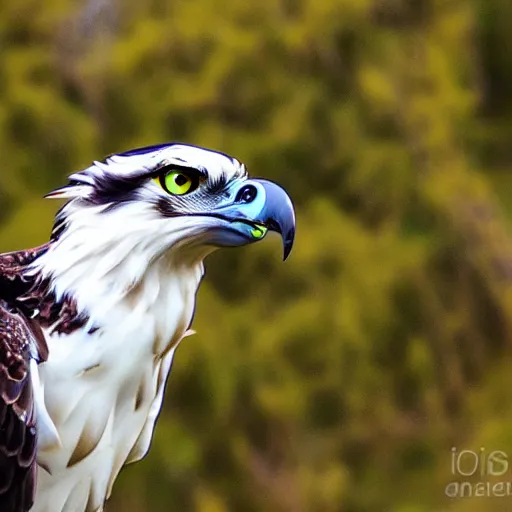 Image similar to extremely detailed cartoon osprey looking directly into camera psychedelic