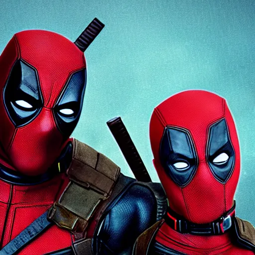 Image similar to deadpool and rocket raccoon together 4 k detailed super realistic