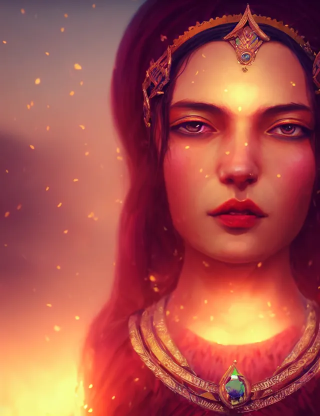 Image similar to blurred background. close-up portrait of a goddess in crown, by Ruby Kurosawaand Afarin Sajedi and Alena Aenami. octane render. 4k, hyperrealistic, focused, extreme details,unreal engine 5, cinematic