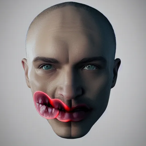 Image similar to a man's face is fused into an apple, artstation, cgsociety, 8 k