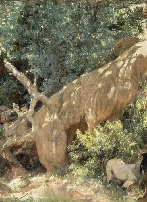 Prompt: artwork painting of a zoo exhibit by eugene von guerard, ivan shishkin, john singer sargent