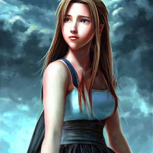 Prompt: portrait of aerith!!!!!!!!! from final fantasy vii, matte painting, ultra realistic, highly detailed, sharp focus, cinematic lighting, mood lighting, realistic, vivid colors, painting, photorealistic, digital art, non blurry, sharp, smooth, illustration