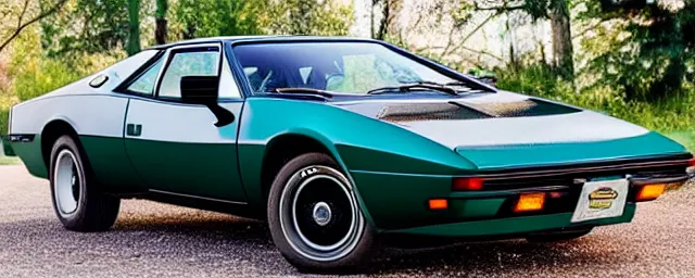 Image similar to a single 1 9 7 6 lotus esprit and 1 9 6 9 dodge charger hybrid, dslr