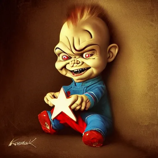 Image similar to cartoon painting of chucky by michal karcz | loony toons style