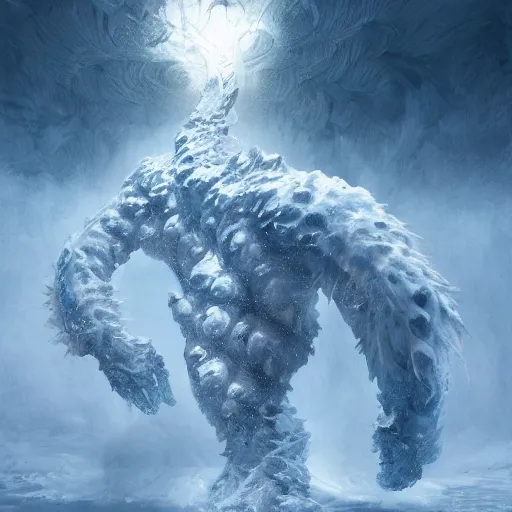 Image similar to A monster in the Arctic covered in snow, fractal Lighting, by Stanley Artgerm Lau, WLOP, Rossdraws, James Jean, Andrei Riabovitchev, Marc Simonetti, and Sakimichan, trending on artstation