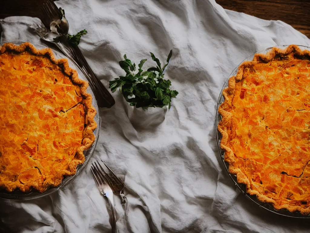 Prompt: tomato corn pie sitting in windowsill golden hour cinematic lighting 35mm photography trending on Flickr