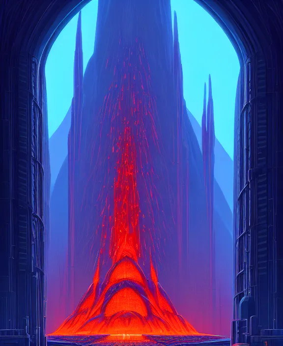 Prompt: simplicity, a cathedral made out of elegant biological forms, in the style of a spaceship, hell, fire, brimstone, lava, by dan mumford, yusuke murata, makoto shinkai, ross tran, cinematic, unreal engine, cel shaded, featured on artstation, pixiv