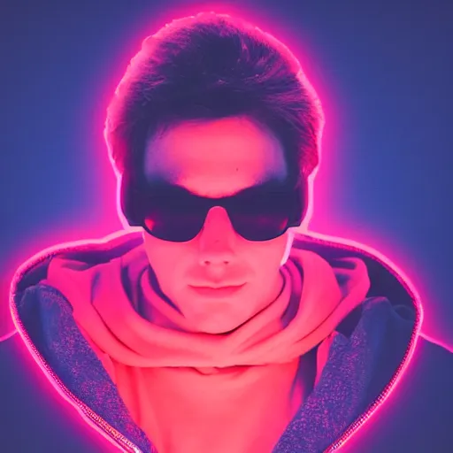 Image similar to rich astley in hoodie, portrait, vaporwave, synthwave, neon, vector graphics, cinematic, volumetric lighting, f 8 aperture, cinematic eastman 5 3 8 4 film