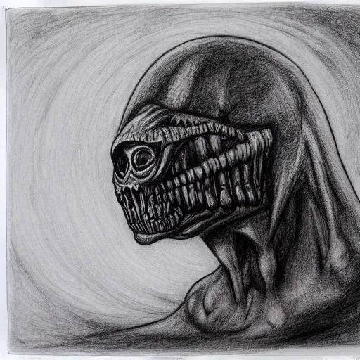 Prompt: a gigantic cyclope as drawn by giger using charcoals