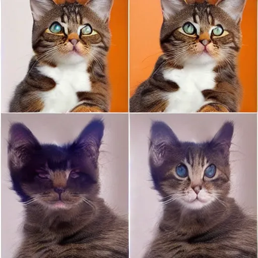 Image similar to a cat laughing from multiple angles collage photo, meme format,