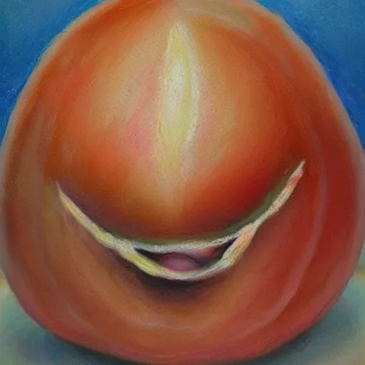 Prompt: onion face crying big tears pastel oil painting