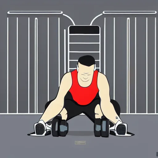 Prompt: a guy is working out at the gym, he falls a sleep, dramatic , digital painting