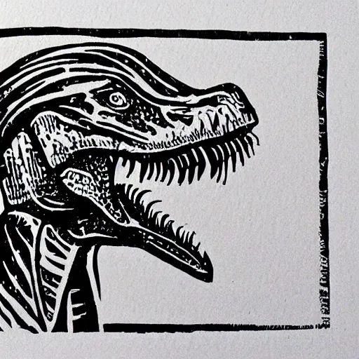 Prompt: linocut of a dinosaur