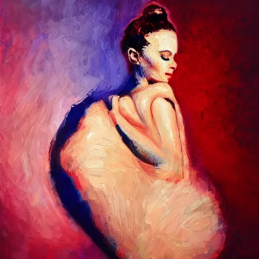 Image similar to portrait of a ballerina, impasto paint, 8 k, cinematic light, shadows, reflection highlights in the paint, in the style of christian beijer,