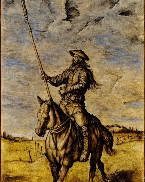 Image similar to man on horse, in the style of albrecht durer,