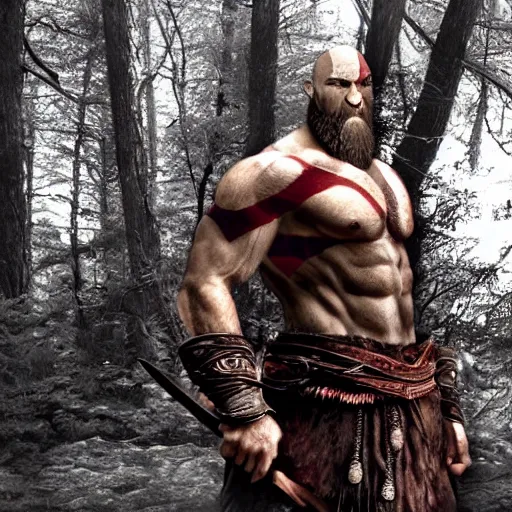 Image similar to kratos the god of war caught in a wood cam picture