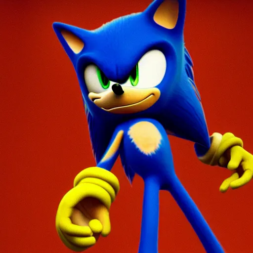 Image similar to sonic the hedgehog, smiling, unnatural grin, horror, creepy, smoke, black, dark, glow