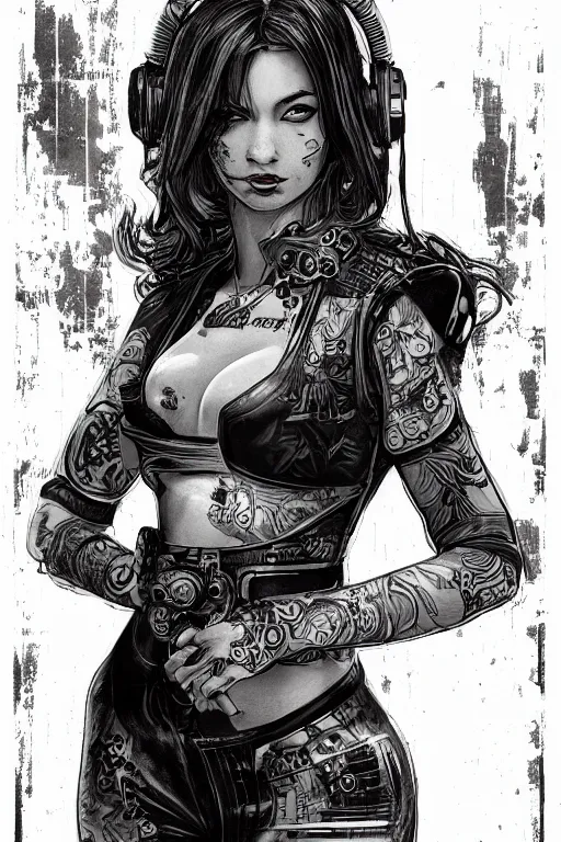 Prompt: heroine, beautiful,vintage ink style, cyberpunk,ultra detailed, digital art, 8k ,character ,realistic, portrait, hyperrealistic
