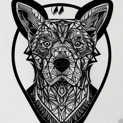 Image similar to tattoo design, stencil, tattoo stencil, traditional, a world famous tattoo of a geometric dog