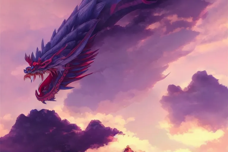 Image similar to a Chinese dragon high above the clouds by makoto shinkai, ethereal melancholy, trending on ArtStation, DeviantArt, Pixiv