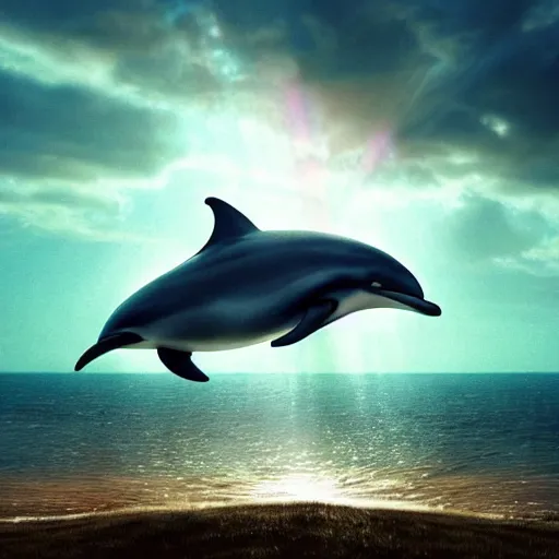 Prompt: dolphin on the sky, art by alessio albi 8 k ultra realistic, lens flare, atmosphere, glow, detailed, intricate, full of colour, led lighting, trending on artstation, 4 k, hyperrealistic, focused, extreme details, unreal engine 5, masterpiece