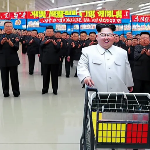 Prompt: kim jong un shopping at wallmart