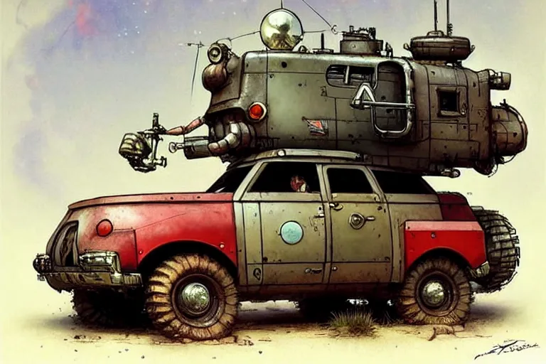 Image similar to adventurer ( ( ( ( ( 1 9 5 0 s retro future robot android mouse wagon rv offroad tank. muted colors. ) ) ) ) ) by jean baptiste monge!!!!!!!!!!!!!!!!!!!!!!!!! chrome red