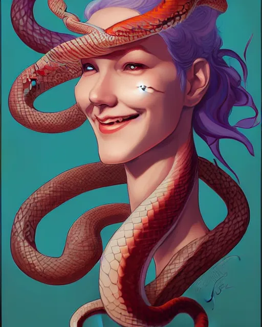 Image similar to digital art, fantasy portrait of smiling snake, by james jean, by ross tran, ultra detailed, character design, concept art, trending on artstation,