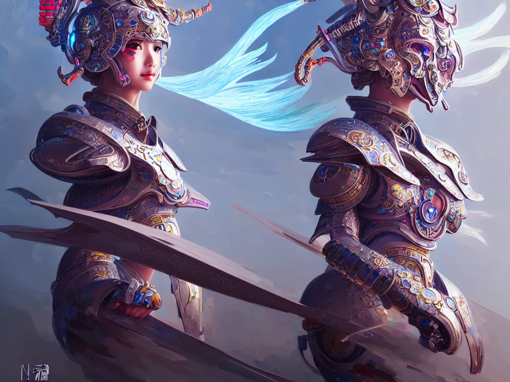 Prompt: portrait of futuristic knights of zodiac girl, abstract chinese dragon character concept art, at future neon tokyo light rooftop, ssci - fi and fantasy, intricate and very very beautiful and elegant, highly detailed, digital painting, artstation, smooth and sharp focus, illustration, art by tan zi and ayanamikodon and alphonse mucha and wlop