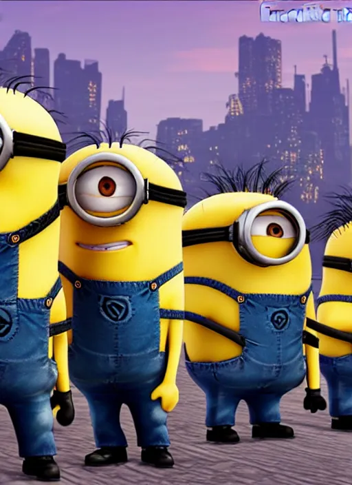 Image similar to grand theft auto 5 cover art of minions from despicable me