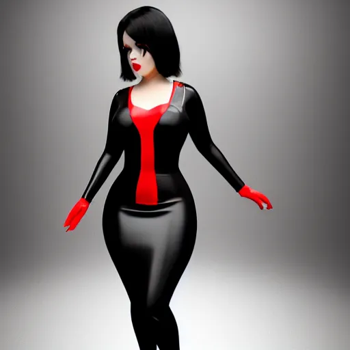 Prompt: curvy feminine hot goth cutie in a sublime elegant polished black latex neck-high gown with red trim and latex leggings, thin waist, cgsociety, photorealistic, comfy ambience, idealistic, 16k, smooth, sharp focus, trending on ArtStation, volumetric lighting, fully clothed, worksafe