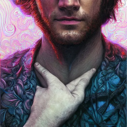 Image similar to portrait of jared padalecki, hyper detailed masterpiece, neon floral pattern, jean giraud, digital art painting, darkwave goth aesthetic, psychedelic, artgerm, donato giancola and tom bagshaw