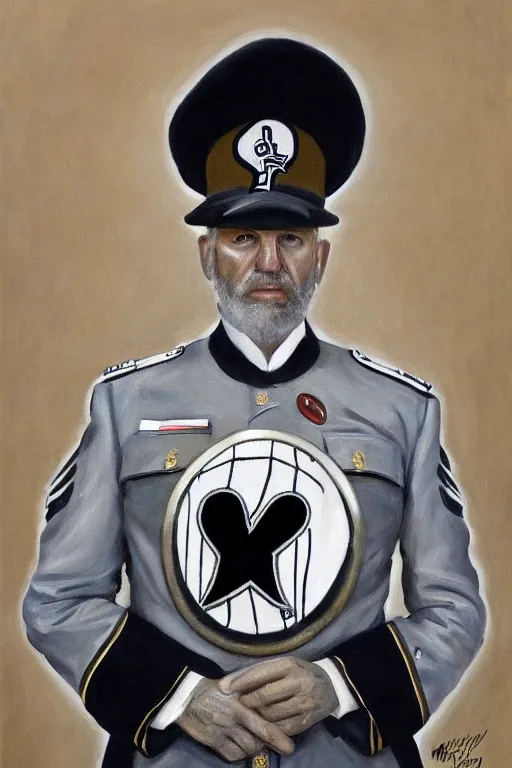 Image similar to full body portrait of the dictator of the san antonio spurs, 1 8 8 9, in full military garb, silver, black, white, greg popovich, oil on canvas by william sidney mount, trending on artstation